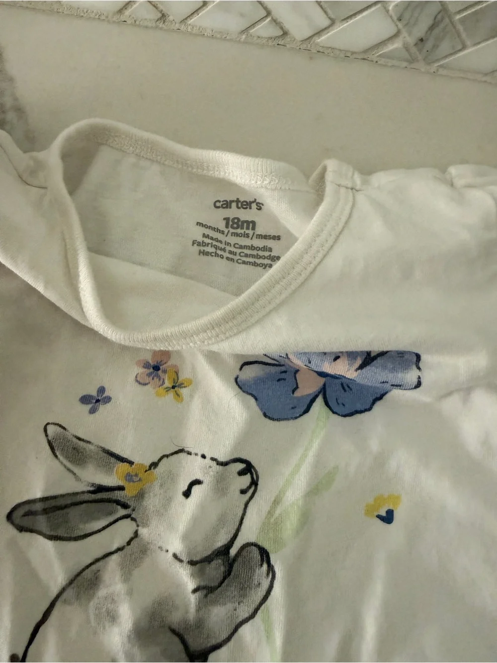 Carter's White Bunny Tee with Light Blue Floral Skirt